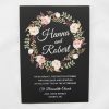 WEDINV44 black wedding invitation with thermographic floral design printed in white