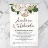WEDINV192 white Floral wedding invitation with rose gold foil
