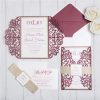 WEDINV182 Burgundy and gold lasercut wedding invitation package