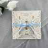 WEDINV188 ivory lasercut invitation with baby blue bow and printed in grey