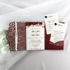 WEDINV113 burgundy lasercut sweetheart floral weddining invitations with pocket