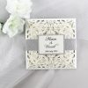 WEDINV200 ivory and silver glitter lasercut wedding invitation with belly band