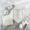 WEDINV200 ivory and silver glitter lasercut wedding invitation with belly band set